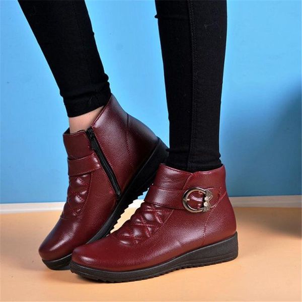 

2021 winter women high ankle boots students casual shoes lady girls platform warm female wedge red botas mujer cheap, Black