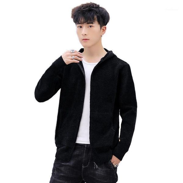 

4colors men's sweater korean streetwear male jacket solid color hooded sweaters knitwear warm sweatercoat cardigans men clothing1, White;black