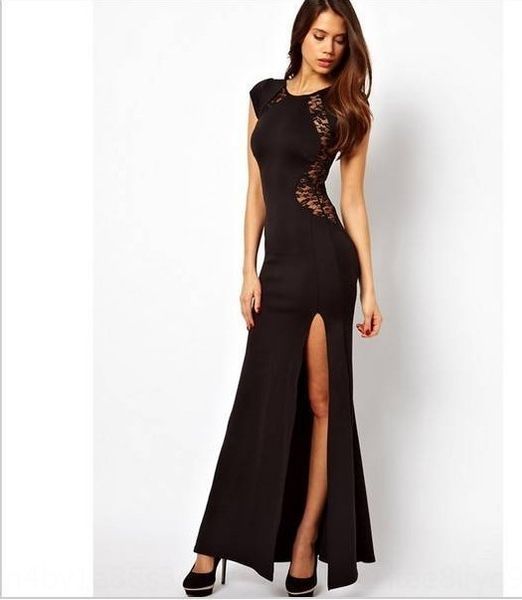 

slim and hollow out slit back lace lace skirtlong skirt long skirtdress nightclub dress t9hbq, Black;gray
