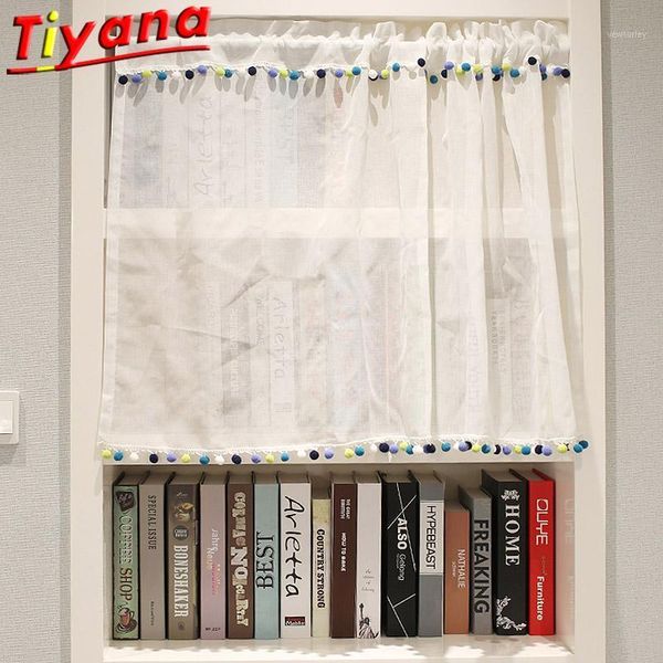 

curtain & drapes kitchen accessories short for room colored ball decoration white soild tulle home dl-qt043#301