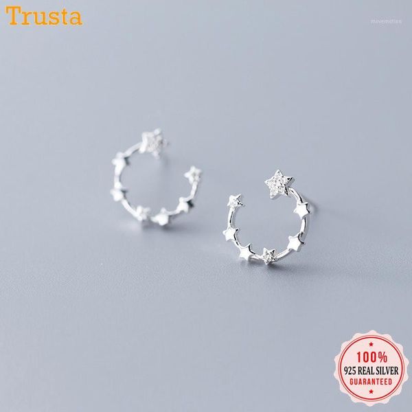 

trustdavis genuine 100% 925 sterling silver cute dazzling cz moon stud earrings for women fashion sterling silver jewelry da4201, Golden;silver