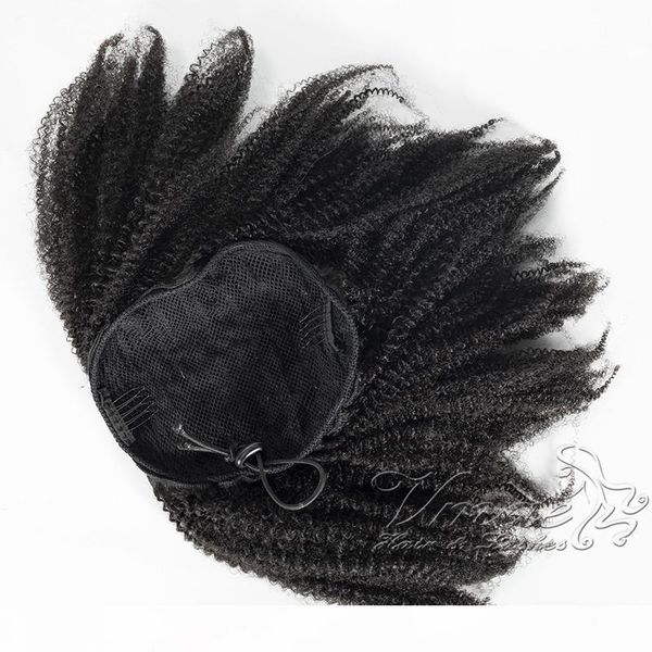 

brazilian 4c afro kinky hair ponytail 120g horsetail natural black virgin elastic band drawstring human hair curly ponytail hair extensions