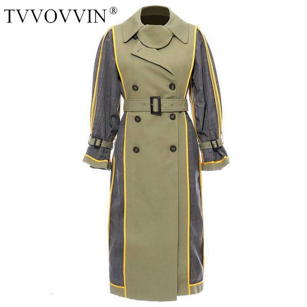 

women's trench coats tvvovvin women long sleeve plaid spliced windbreaker double breasted double-side wearing b271, Tan;black
