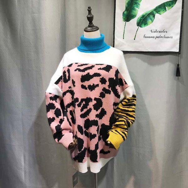 

2019 fashion pullovers sweaters women turtleneck wild casual leopard ladies sweater winter new long sleeve female y3481, White;black