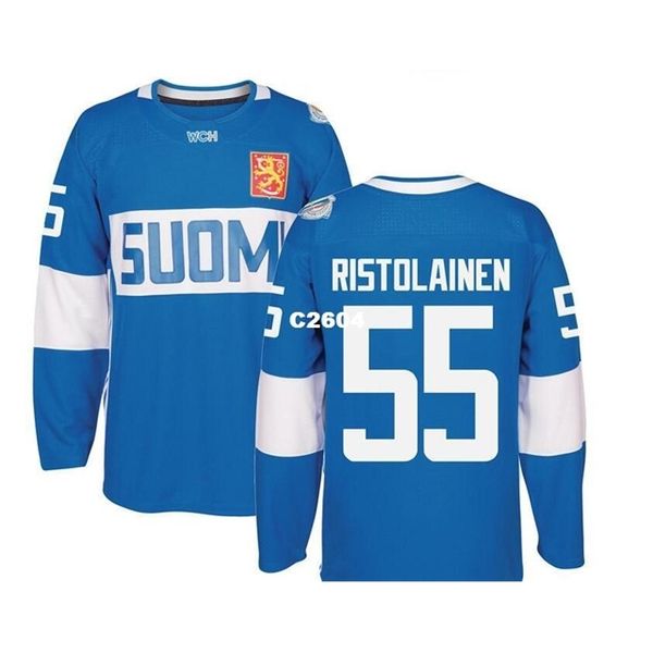 Real Men real Full ricamo 2016 World Cup of Hockey Finland Team # 55 Rasmus Ristolainen Hockey Jersey o personalizzato qualsiasi nome o numero Jersey