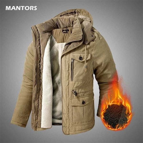 

winter men's thicken warm jacket fleece hood parkas men overcoat loose casual windproof parka men military jacket coat 211216, Black