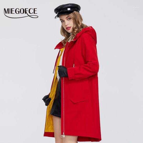 

miegofce 2020 new spring windproof designer women trench warm cotton coat spring windbreaker with resistant collar with stylish1, Tan;black