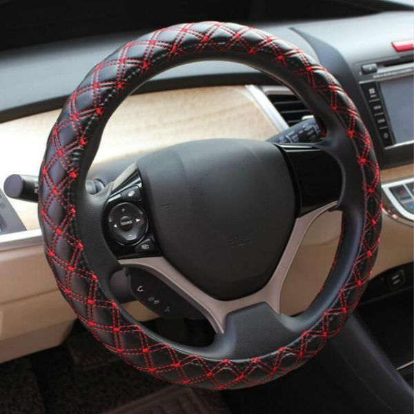 

automobile car steering wheel cover pu material car wheel cover elastic hubs black white and black red steering