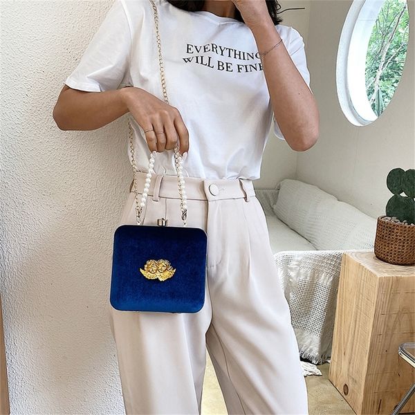 

retro baroque angel embossed women shoulder bags designer pearls handbags luxury velvet box crossbody bag lady small purses 2020