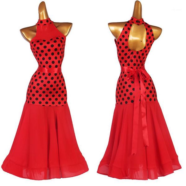 

ballroom competition dress sleeveless women wave dot modern dresses standard waltz dancing dresses1, Black;red
