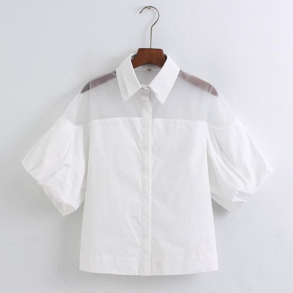 

women spring 2020 new fashion shine through patchwork black and white blouse shirt1