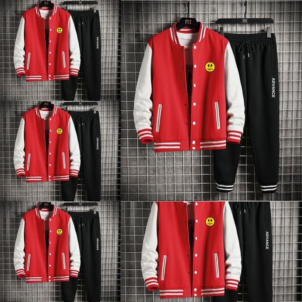 

men's suit 2020 new baseball jacket autumn thin baseball jacket cardigan plush large two piece suit sqfu1, Black