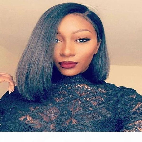 

8a short bob wig with bangs full lace wigs human hair brazilian short bob lace front wig virgin hair bob human hair wigs, Black;brown