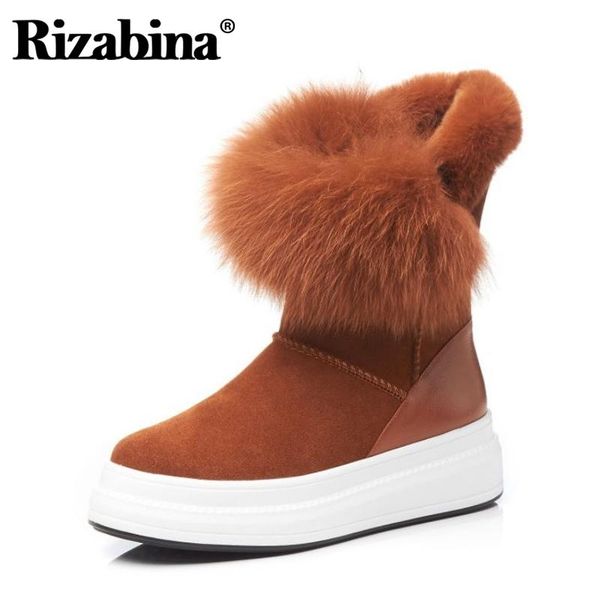 

rizabina women snow boots cow leather warm plush fur winter shoes woman mid calf boots fashion short boot women size 34-40, Black