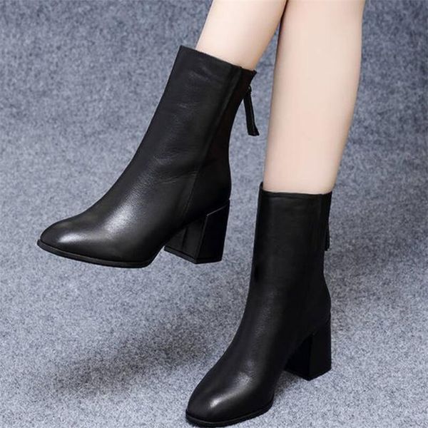 

female heels black ankle boots women fashion leather dress party highheels boots warm winter for ladies heels shoes woman