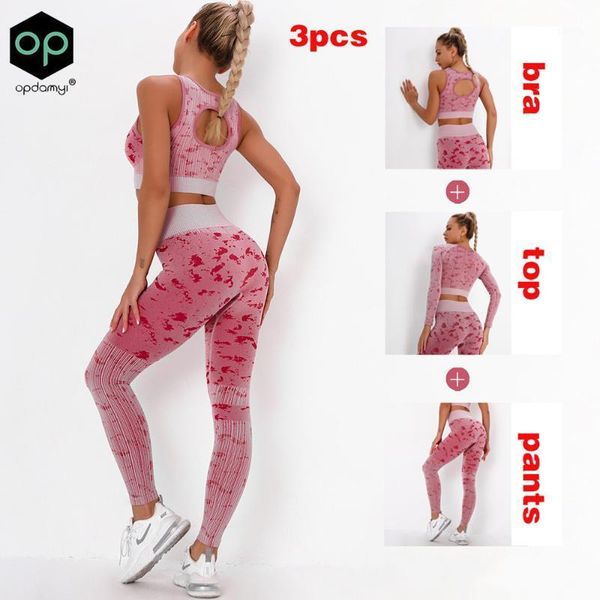 

women's seamless yoga wear set camouflage jacquard striped sports bra long sleeve high waist leggings fitness pants tracksuit1, White;red