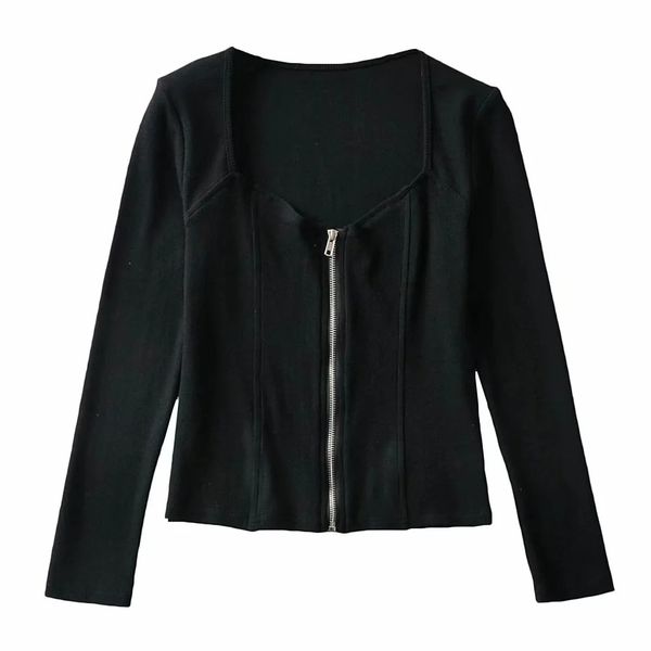 

2021 new spring women's slim thread zipper cardigan european and american fashion sports long sleeve t-shirt cuxj, White