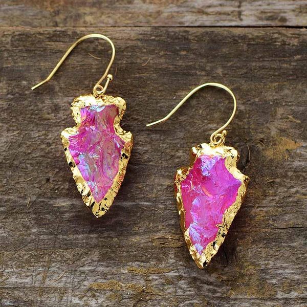 

женщина падение серьги уникальный природный кварц стрелка вперед мотаться нас европейский дизайнер серьги drusy ювелирные изделия dropshippi, Golden