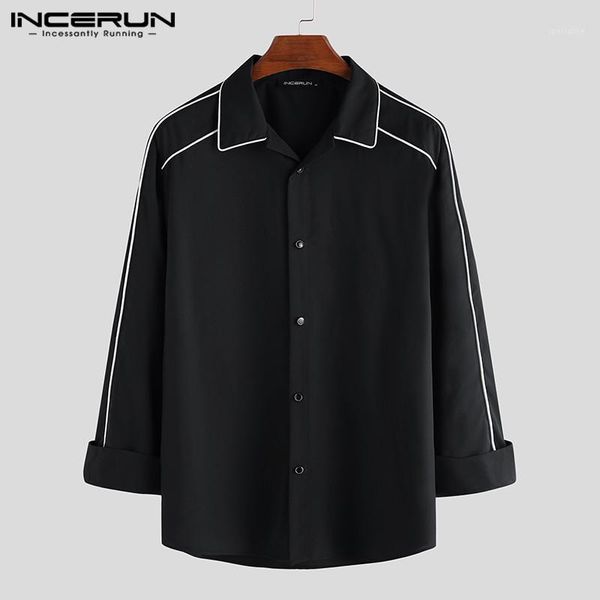 

2020 fashion men shirt patchwork lapel long sleeve button workout brand blouse leisure streetwear casual camisa s-5xl incerun1, White;black
