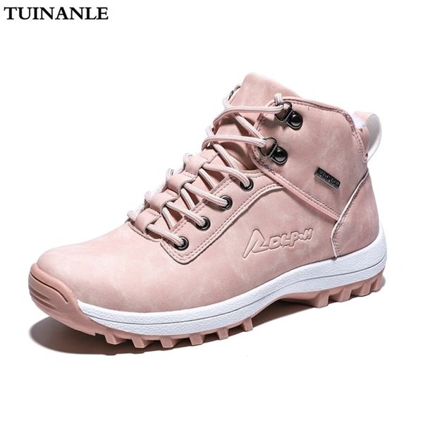 

tuinanle women ankle snow boot winter warm plush wedges rubber platform faux suede lace up pink ladies shoes botas mujer y200915, Black