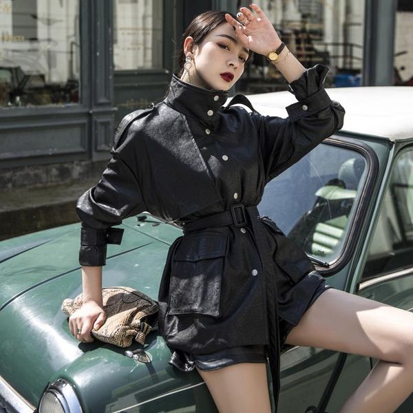 

dbycool black leather jacket women new loose motorcycle pu leather biker jacket fashion pocket female coat dby5656