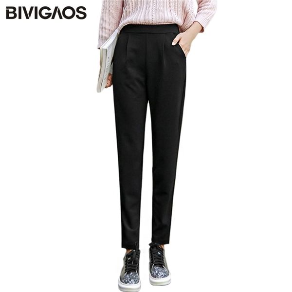 

bivigaos spring summer new ladies korean ol black harem pants breathable thin casual pencil pants simple suit trousers for women 201106, Black;white