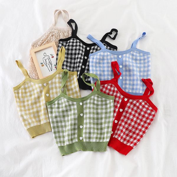 

fashion plaid summer women crop spaghetti strap cute button streetwear top, Black;white