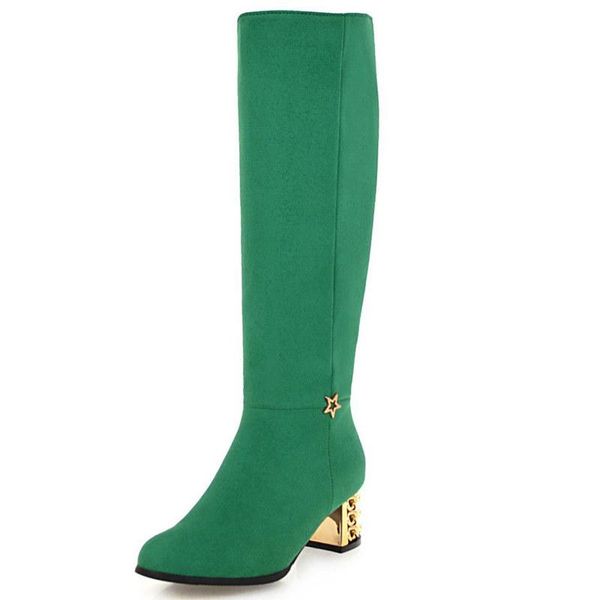 

big size shoes woman women's rubber boots round toe thigh high heels high booties ladies boots-women large, Black