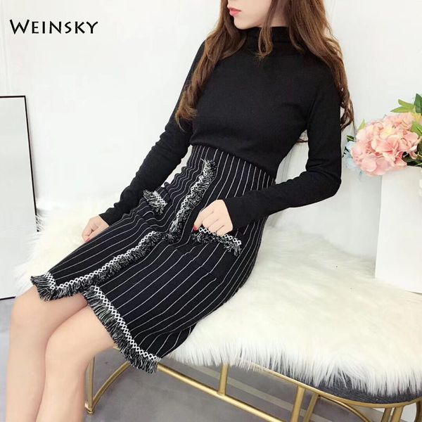 

a-line high waist 2019 autumn and winter women elegant plaid knitted skirt ladies office wear long skirts