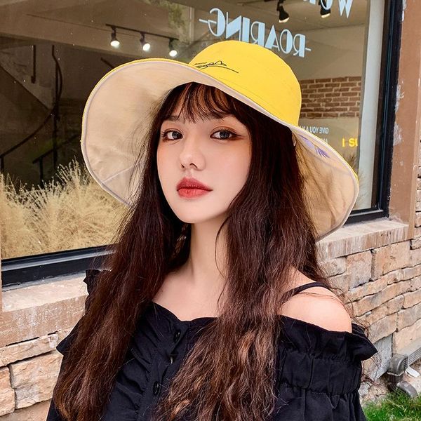 

1pc women double-sided fashion daisies wearing fisherman hats female summer sunscreen sun hat embroidery daisy sun hat, Blue;gray