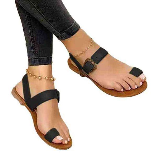 

roman style large toe sandals women's flat bottomed beach sandals, Black
