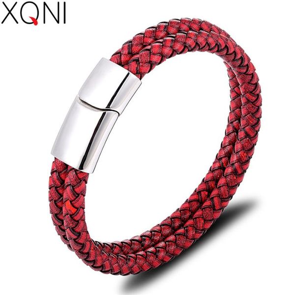 

charm bracelets xqni geometric pattern woven men's leather bracelet stainless steel simple button suitable for boys and girls commemora, Golden;silver
