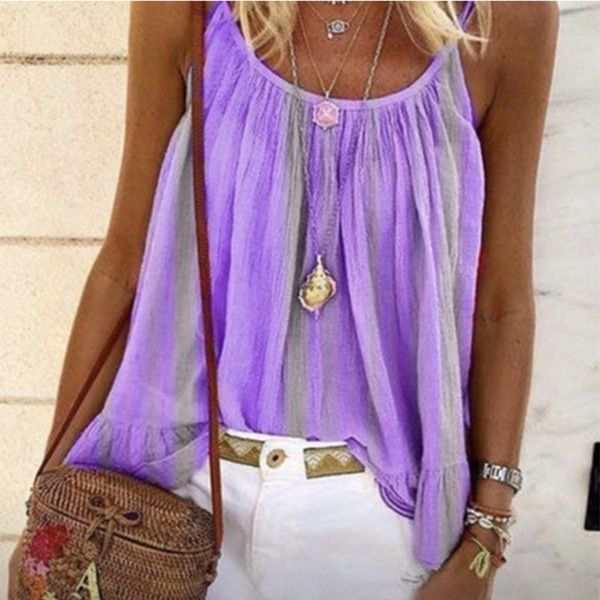 

xz9ea summer 2020 loose stripe t-shirt sling print pleated jacket coat for women summer 2020 loose stripe print pleated halter halter t-s, White