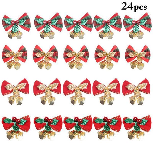 

christmas decorations 2021 24pcs tree bow fashion cute bowknot with bell for home party year decoration xmas ornament1