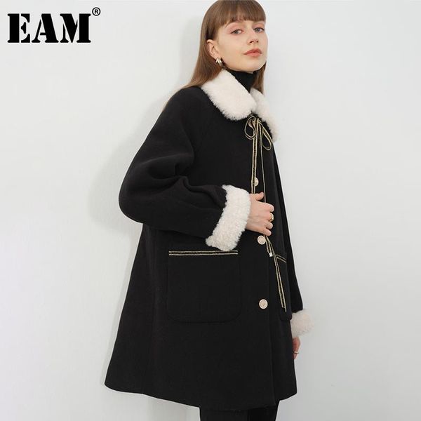 

women's wool & blends [eam] loose fit black fur big size thick woolen coat parkas lapel long sleeve women fashion tide autumn winter 20