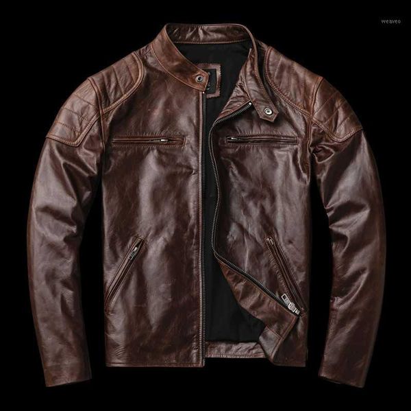 

brand new motor biker style.vintage brown genuine leather jacket,fashion mens tanning goathide coat,sales1, Black