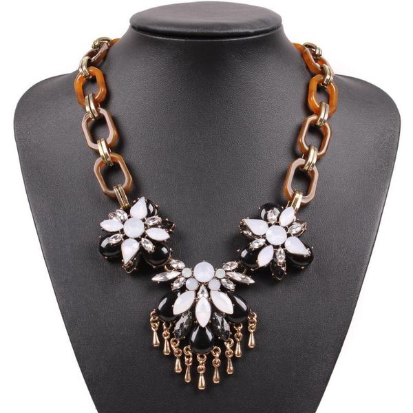 

chokers big resin link chain flower necklace for women fashion brand 2021 pendant tassel bead statement jewelry, Golden;silver