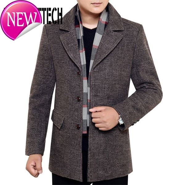 

winter men's wool coat 2020 new fashion middle long scarf collar cotton-padded thick warm woolen coat male trench coat overcoat, Black