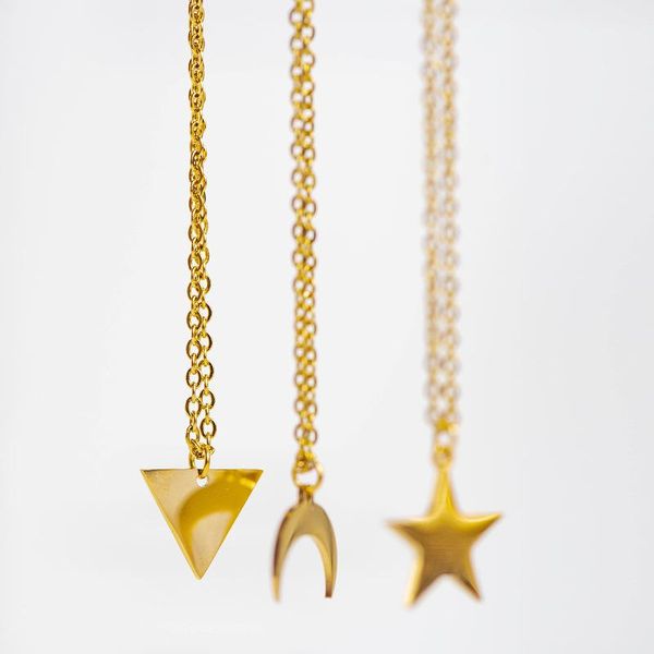 

simple crescent star triangle stainless steel pendant necklace gold color sweater chain fashion jewelry gift for women, Silver