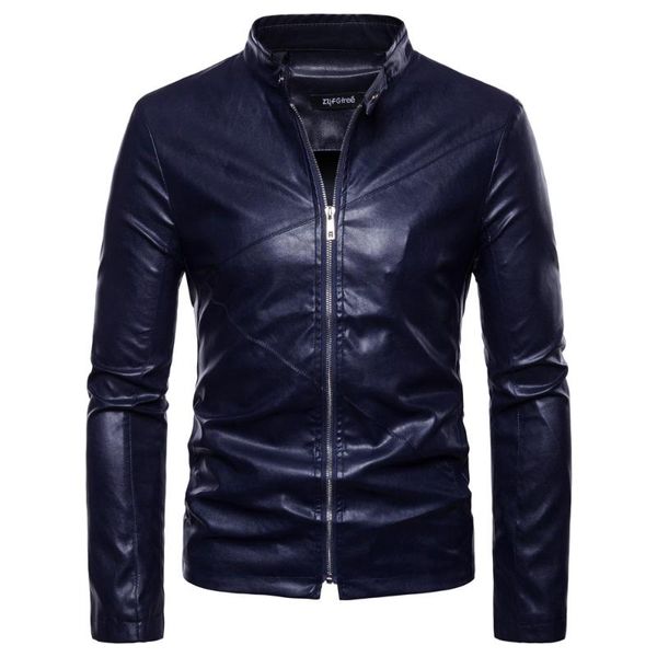 

men's fur & faux pu leather jacket chest pocket loose velvet warm solid stand collar, Black