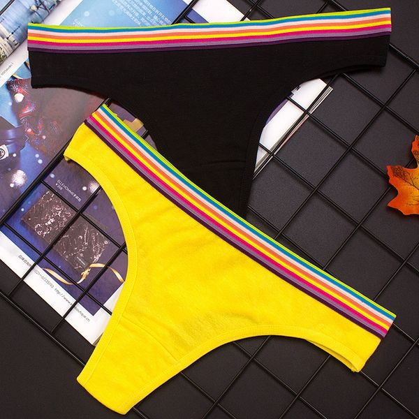 

rainbow cotton sportswear women's wide waist underwear low waist traceless women's briefs t-shirt, Black;white