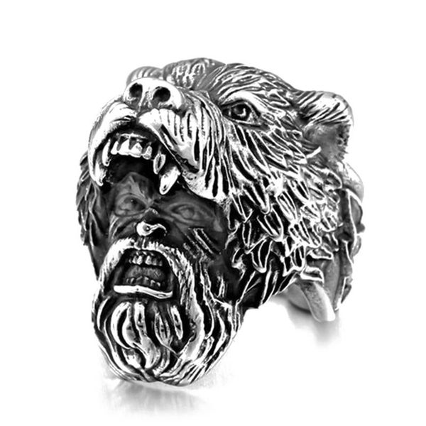 

cluster rings fdlk men black silver color unique viking bear head biker vintage punk men's ring fashion jewelry, Golden;silver