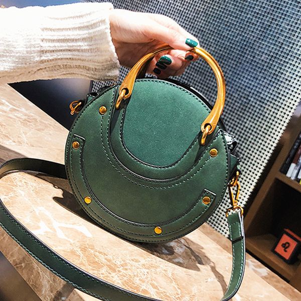 

scrub pu leather round crossbody bags for women 2020 designer travel handbags rivet fashion shoulder bag female messenger bags c1008