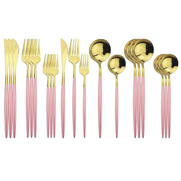 

20pcs 18/10 stainless steel dinnerware set pink gold cutlery set knives fork dessert spoons tableware kitchen silverware