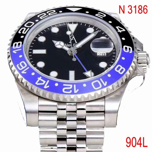

904l luxury black&blue ceramic bezel sub mechanical watches e t a n3186 men sapphire glass watch, Slivery;brown