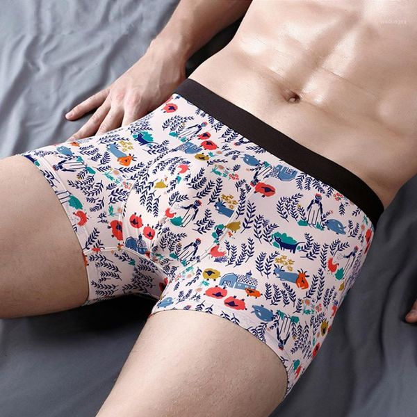 

men's underwear nylon ice silk antibacterial pants ins printed seamless boxer e22101, Black;white