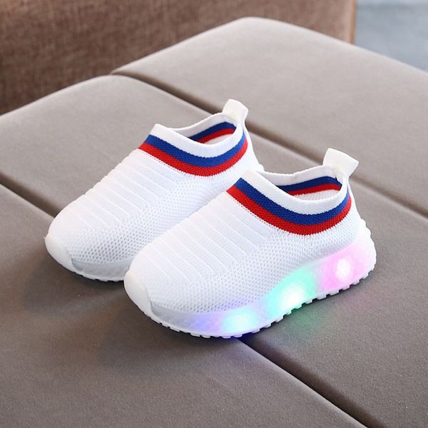 

children baby girls boys mesh luminous sport sneakers autumn casual kids toddler breathable led light shoes, Black;red