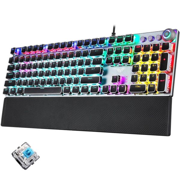 

aula f2088 108 keys mixed light plating punk mechanical blue switch wired usb gaming keyboard with metal button