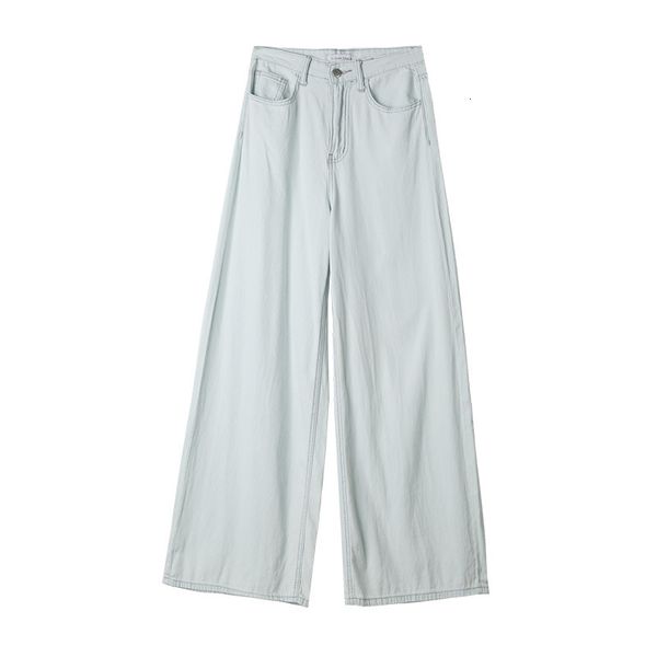 

2021 new spring summer high waist urban denim simple and versatile straight tube thin light pants color qoaz, Blue