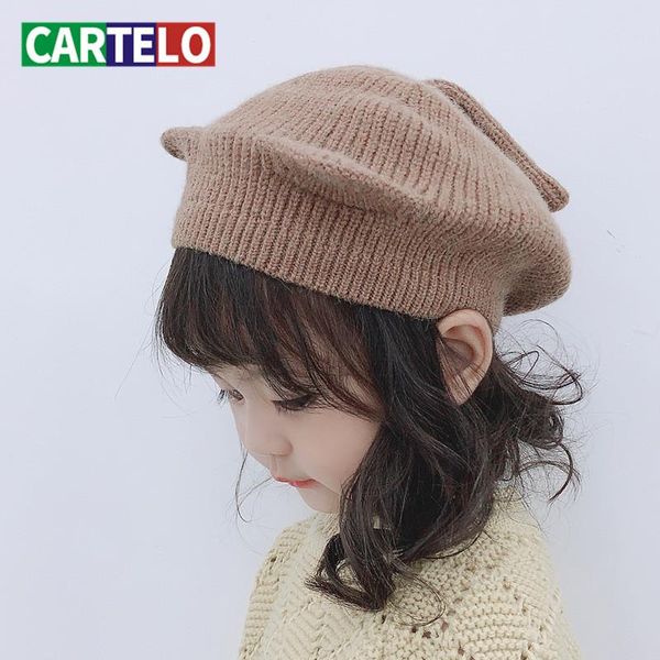 

cartelo детская берета кошачьи уши осенью и зимой сплошной цвет художник шляпа вязаные теплые детей, Blue;gray